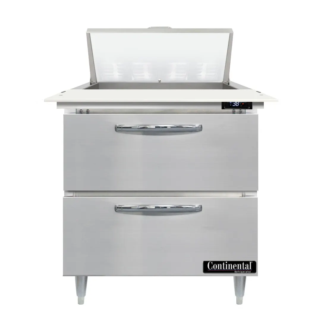 Continental Refrigerator D32N8C-D 32" One Section Sandwich / Salad Prep Table w/ 2 Drawers, 8 Pans