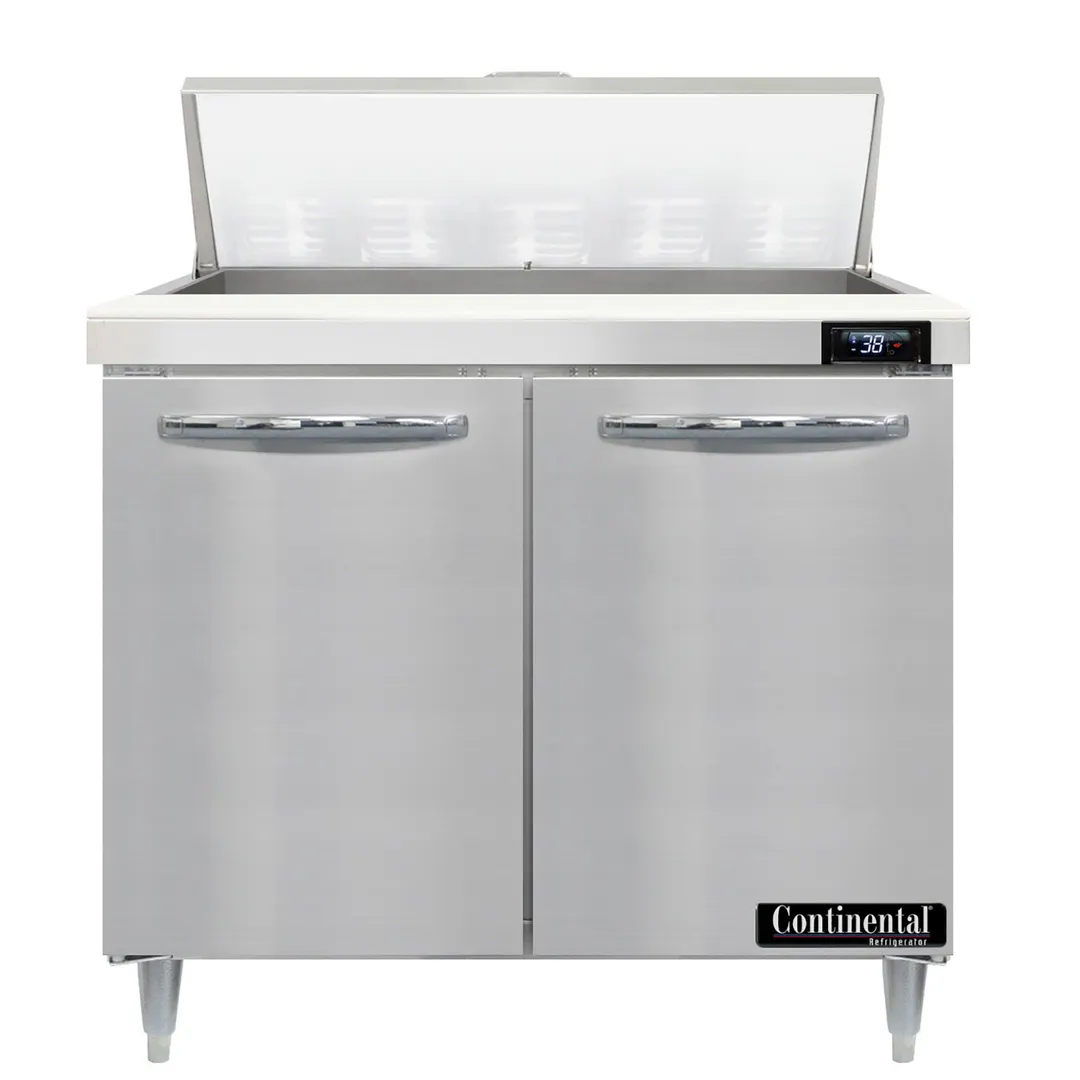 Continental Refrigerator D36N10 36" Two Section Sandwich / Salad Prep Table w/ 2 Door, 10 Pans