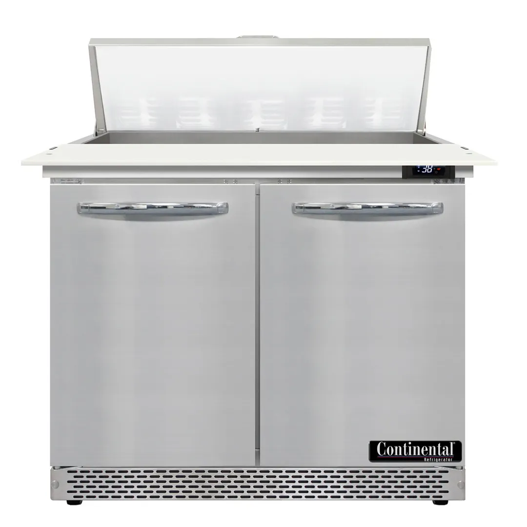 Continental Refrigerator D36N10C-FB 36" Two Section Sandwich / Salad Prep Table w/ 2 Door, 10 Pans