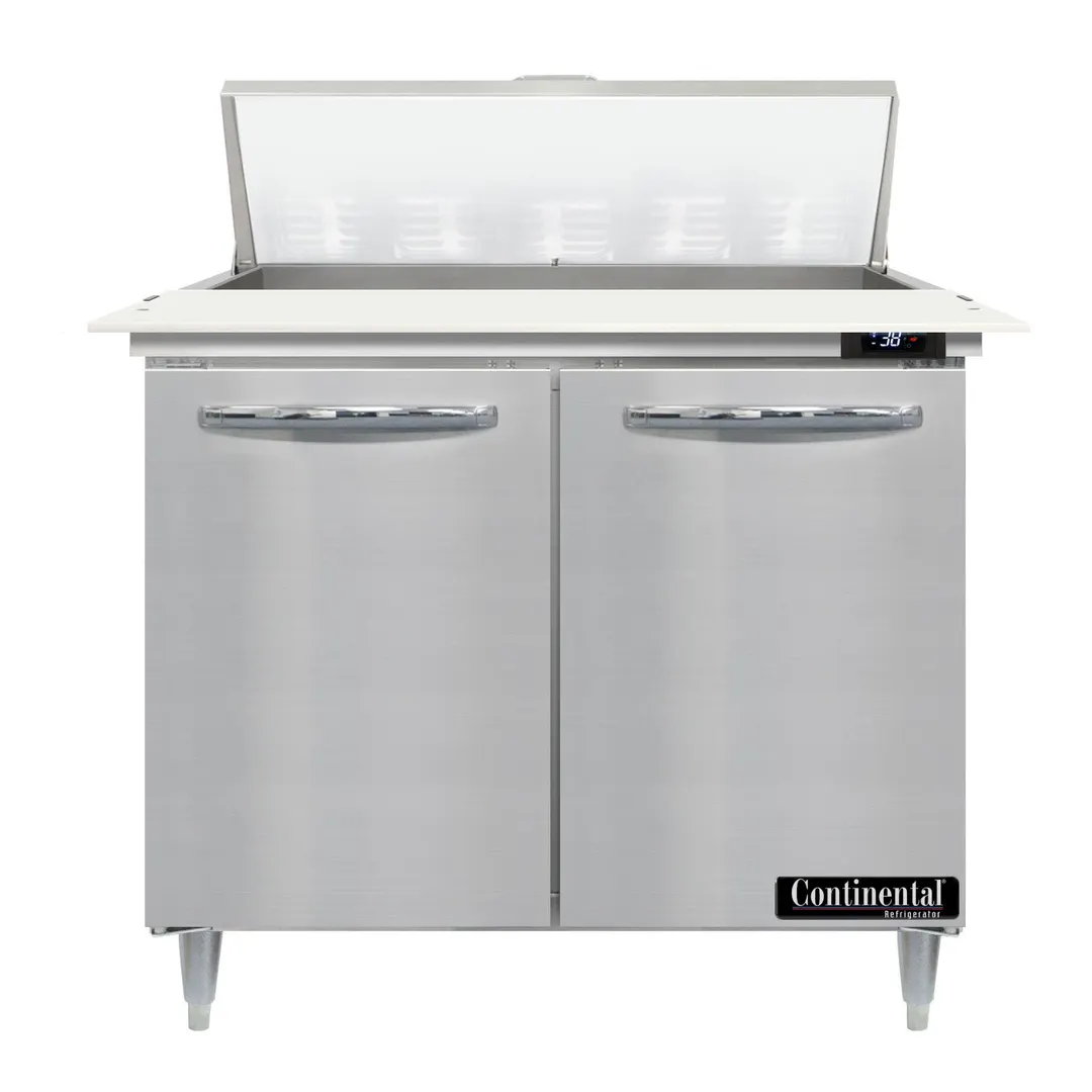 Continental Refrigerator D36N10C 36" Two Section Sandwich / Salad Prep Table w/ 2 Door, 10 Pans