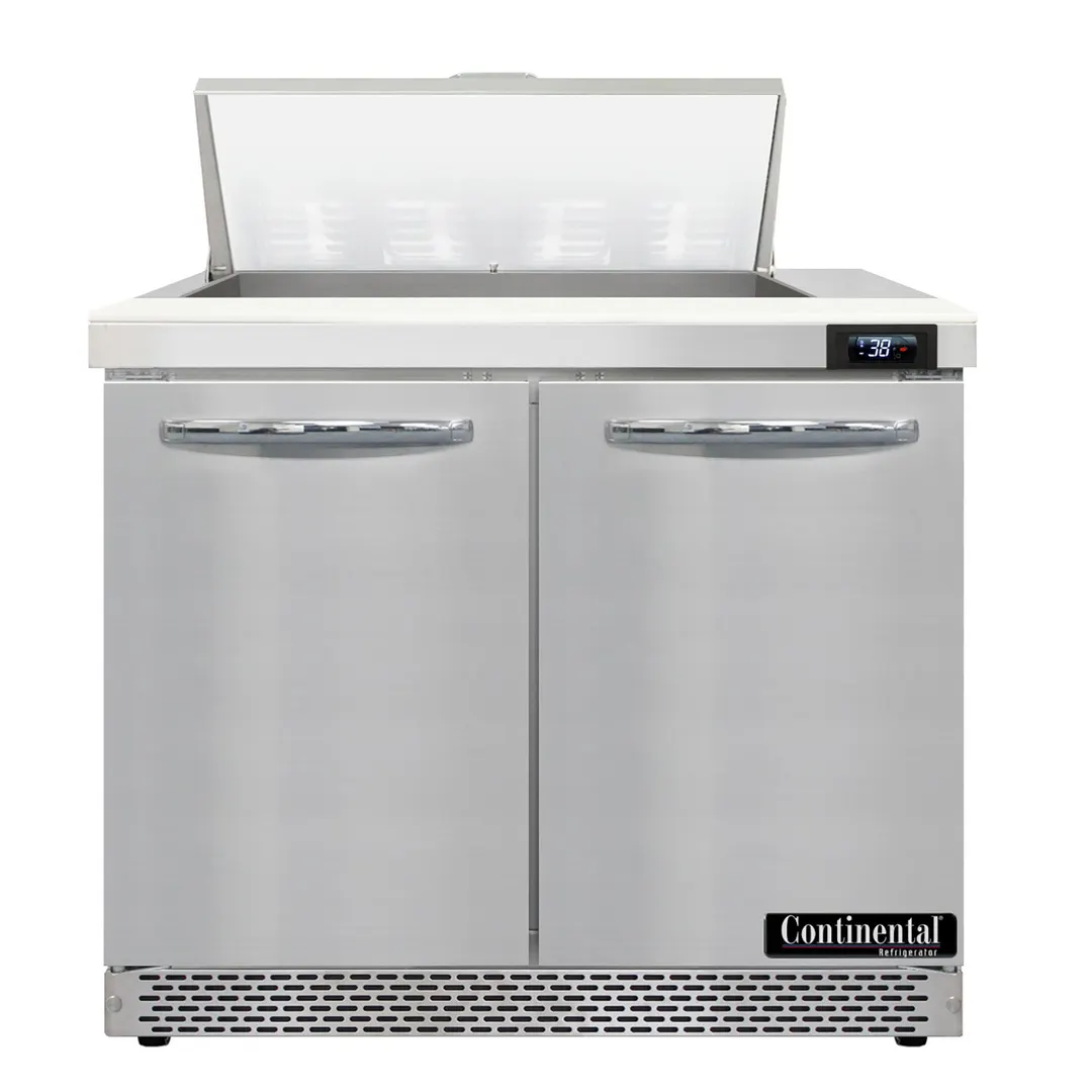 Continental Refrigerator D36N8-FB 36" Two Section Sandwich / Salad Prep Table w/ 2 Door, 8 Pans