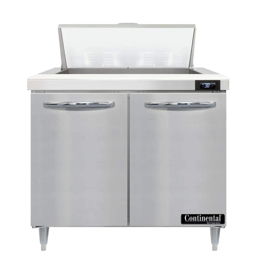 Continental Refrigerator D36N8 36" Two Section Sandwich / Salad Prep Table w/ 2 Door, 8 Pans