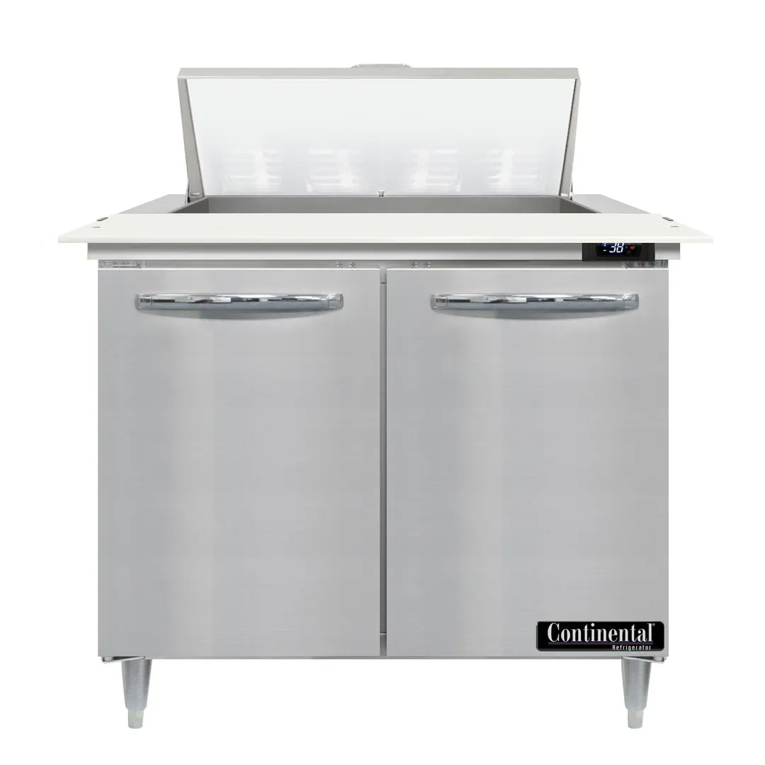 Continental Refrigerator D36N8C 36"Two Section Sandwich / Salad Prep Table w/ 2 Door, 8 Pans