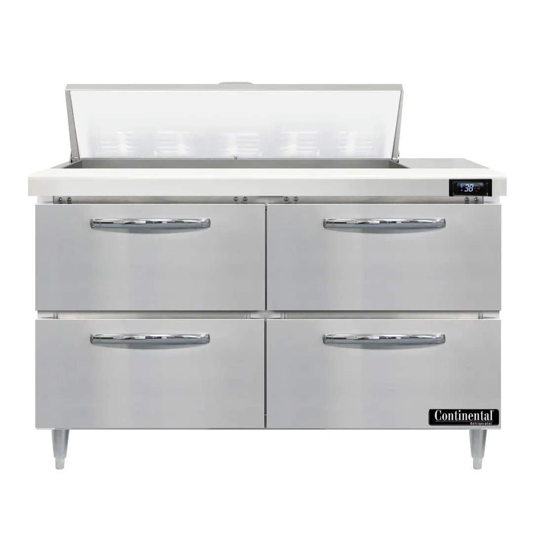 Continental Refrigerator D48N10-D 48" Two Section Sandwich / Salad Prep Table w/ 4 Drawers, 10 Pans