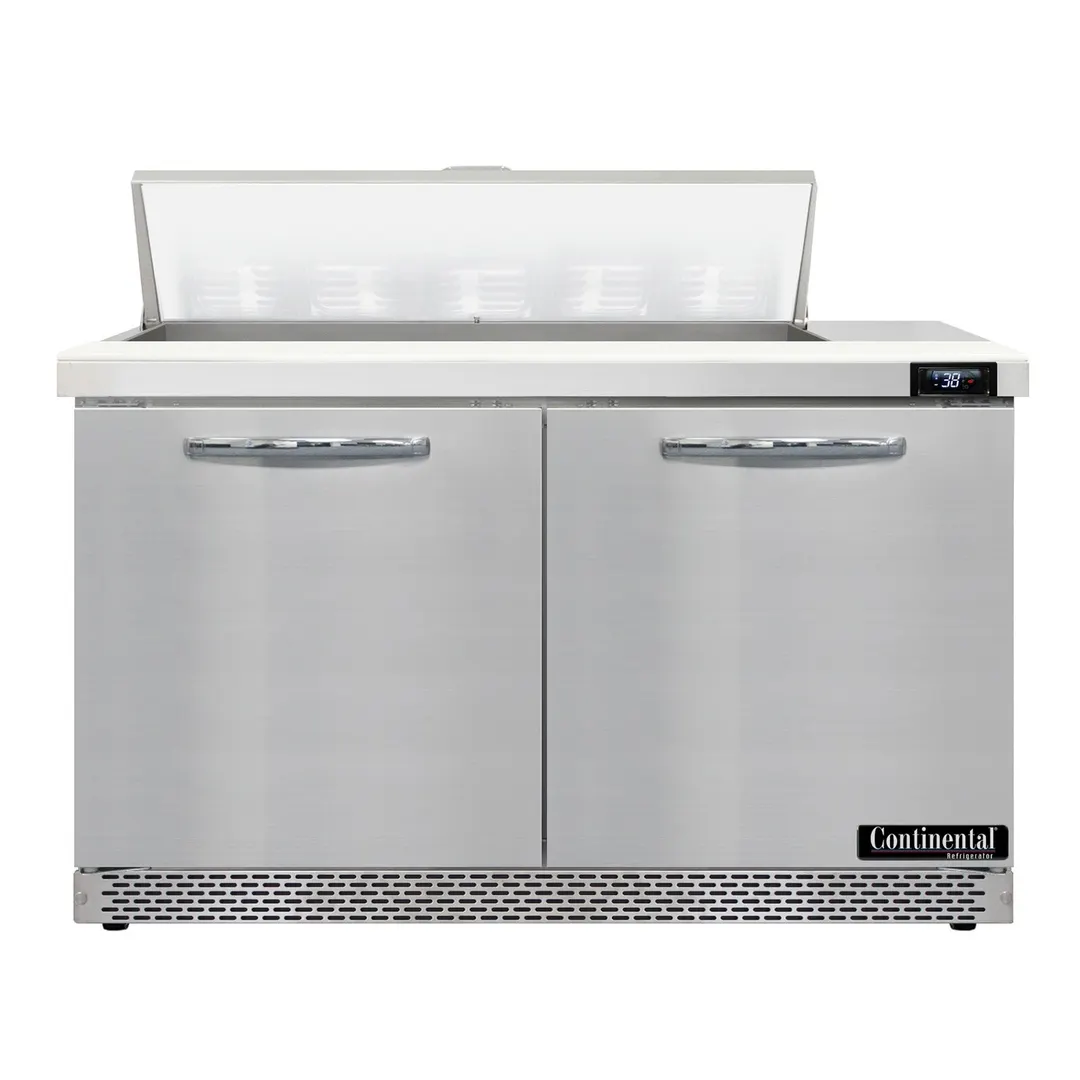 Continental Refrigerator D48N10-FB 48" Two Section Sandwich / Salad Prep Table w/ 2 Doors, 10 Pans