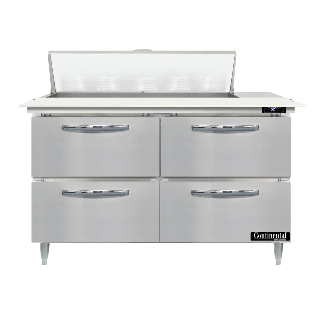 Continental Refrigerator D48N10C-D 48" Two Section Sandwich/Salad Prep Table w/ 4 Drawers, 10 Pans