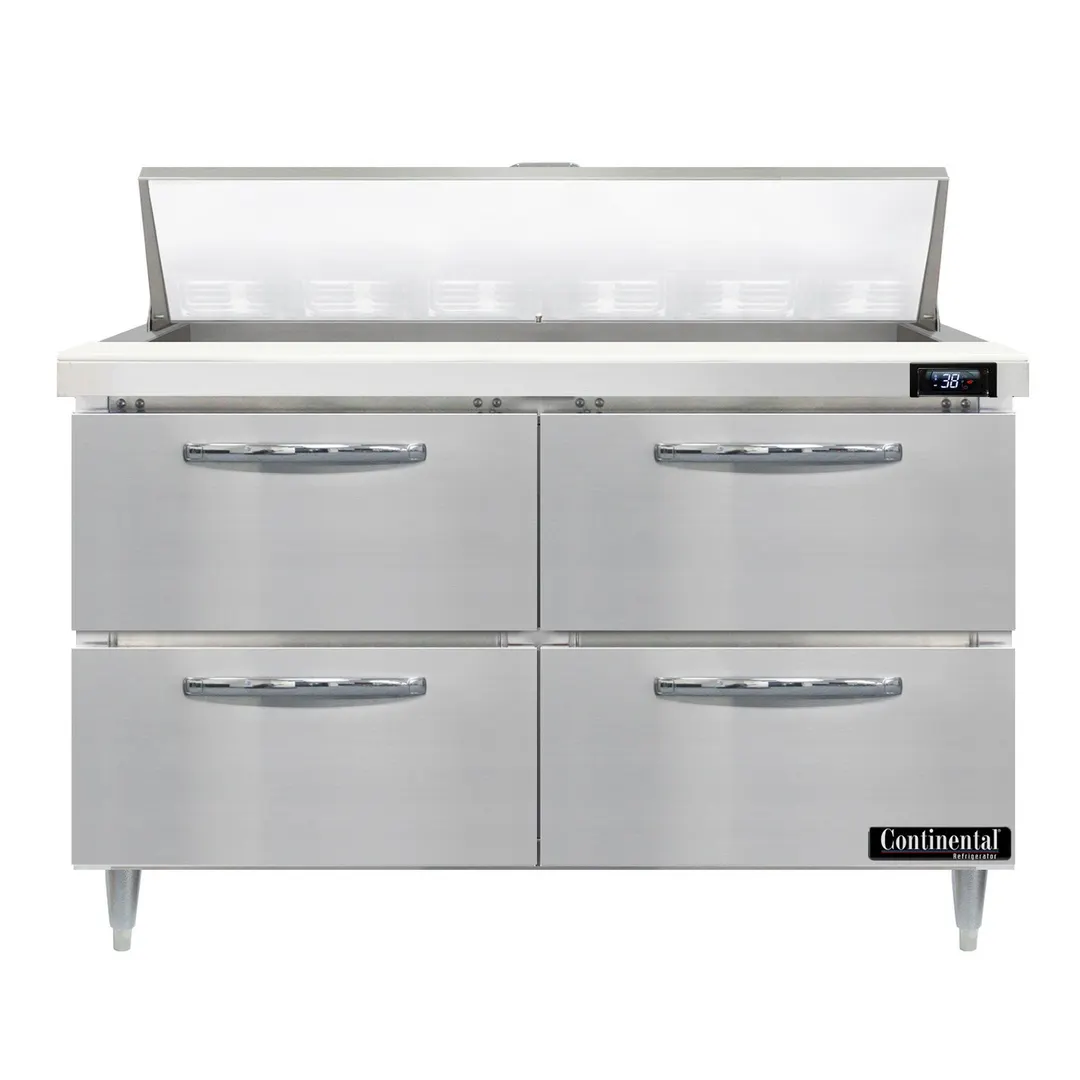 Continental Refrigerator D48N12-D 48" Two Section Sandwich / Salad Prep Table w/ 4 Drawers, 12 Pans