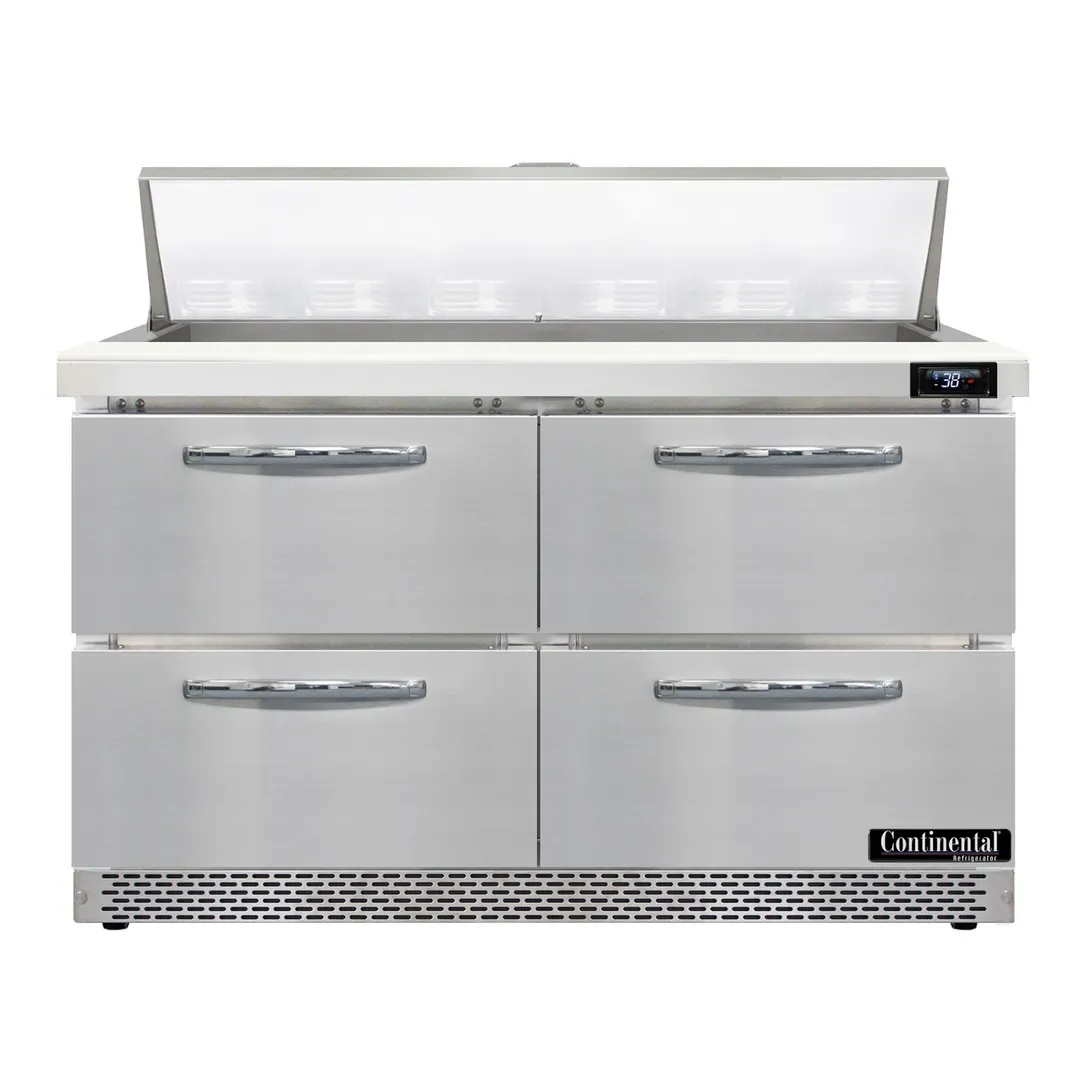 Continental Refrigerator D48N12-FB-D 48" Two Section Sandwich/Salad Prep Table w/ 4 Drawers, 12 Pans