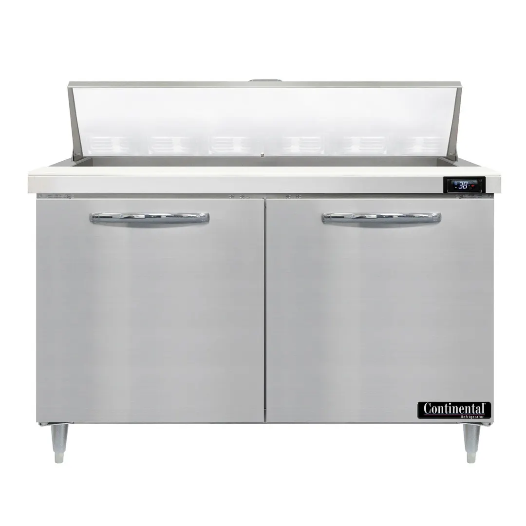 Continental Refrigerator D48N12 48" 2-Door Sandwich and Salad Prep Table, 12 Pans, Stainless Steel