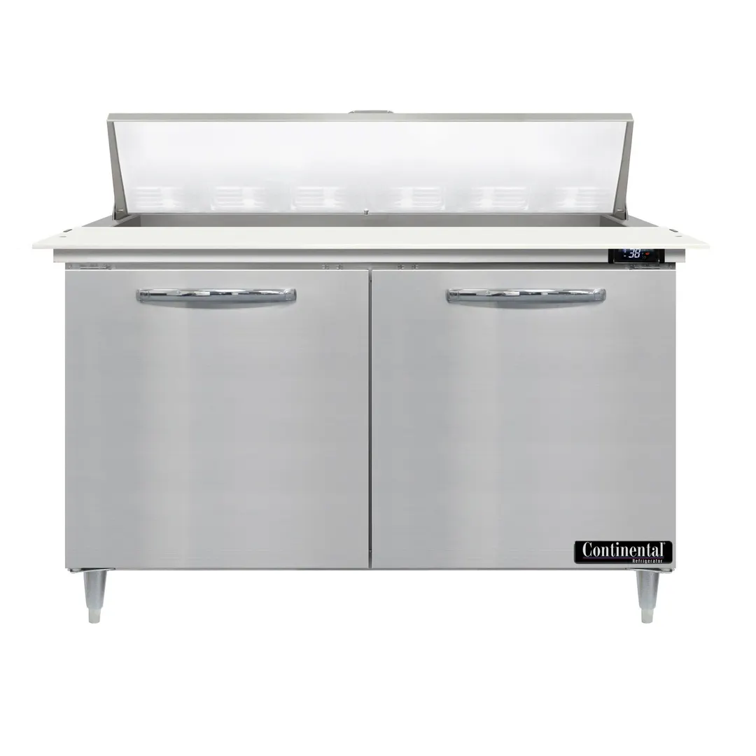 Continental Refrigerator D48N12C 48" Two Section Sandwich / Salad Prep Table w/ 2 Doors, 12 Pans