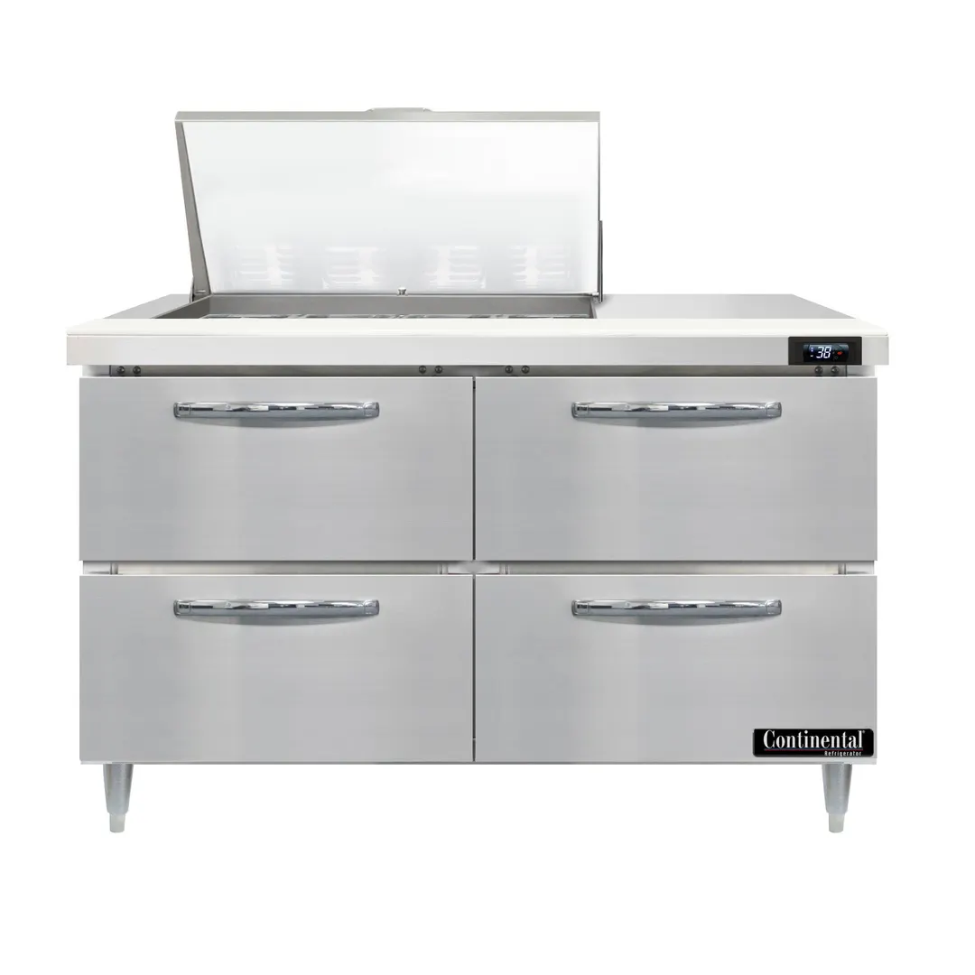 Continental Refrigerator D48N12M-D 48" Mega Top Sandwich Prep Table w/ 4 Drawers, 12 pans