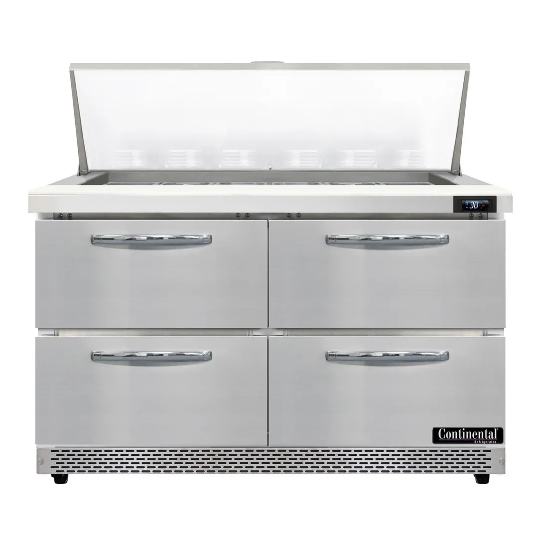 Continental Refrigerator D48N18M-FB-D 48" Mega Top Sandwich Prep Table w/ 4 Drawers, 18 pans