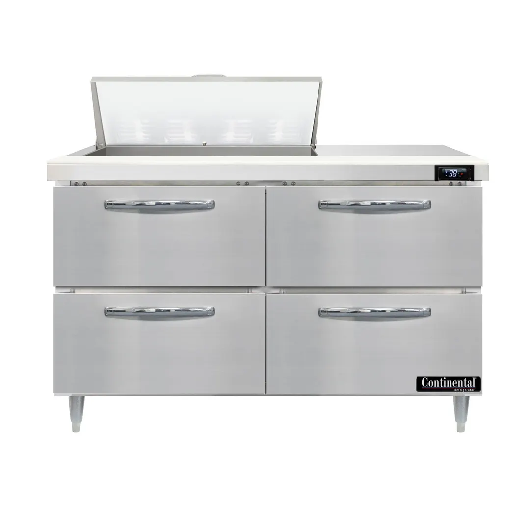 Continental Refrigerator D48N8-D 48" Two Section Sandwich / Salad Prep Table w/ 4 Drawers, 8 Pans