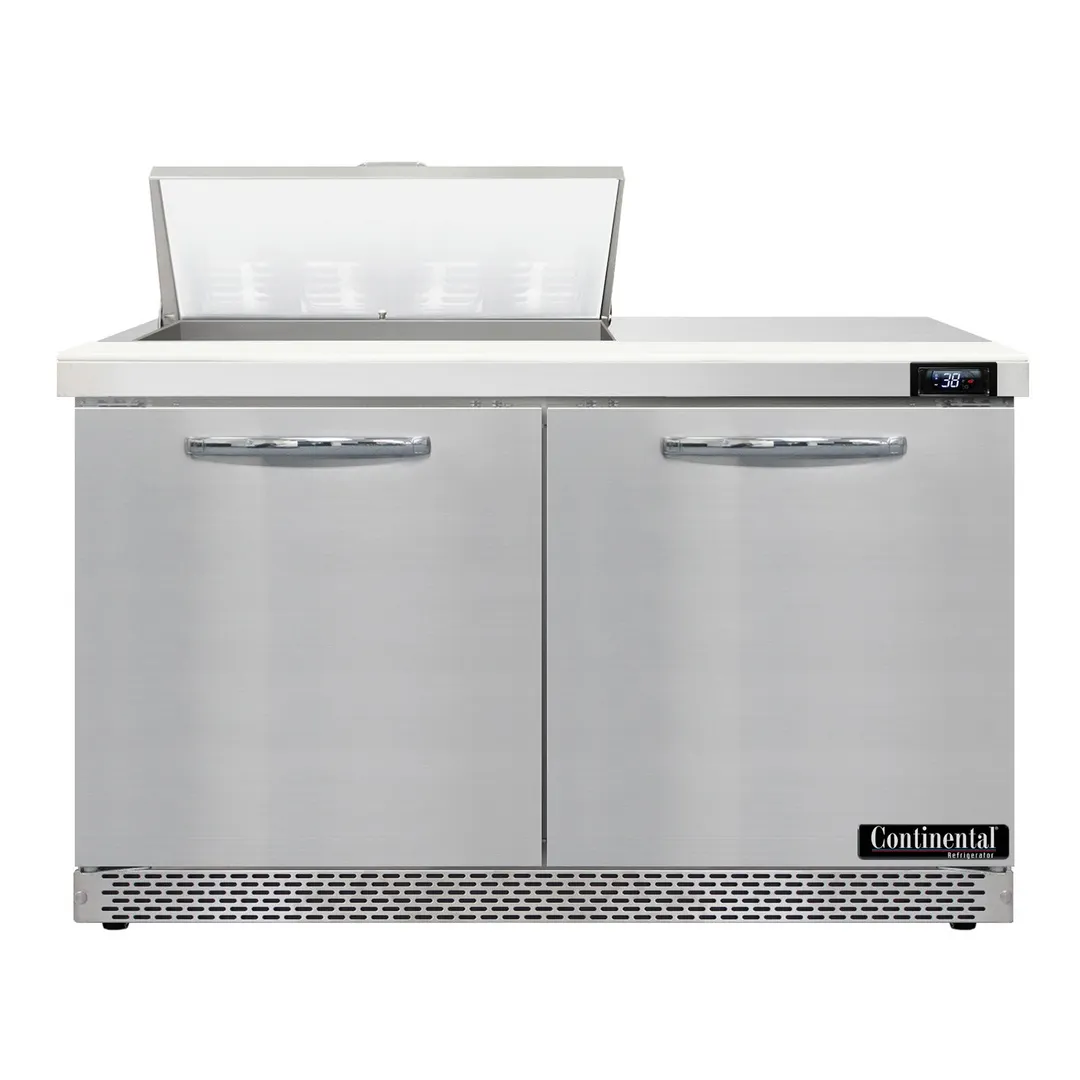 Continental Refrigerator D48N8-FB 48" Two Section Sandwich / Salad Prep Table w/ 2 Doors, 8 Pans