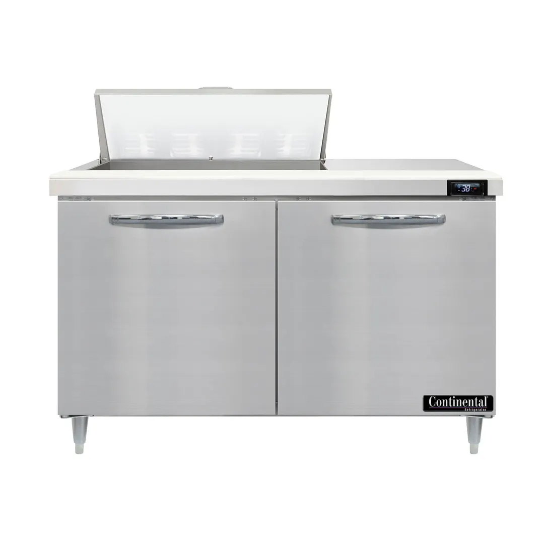 Continental Refrigerator D48N8 48" Two Section Sandwich / Salad Prep Table w/ 2 Doors, 8 Pans