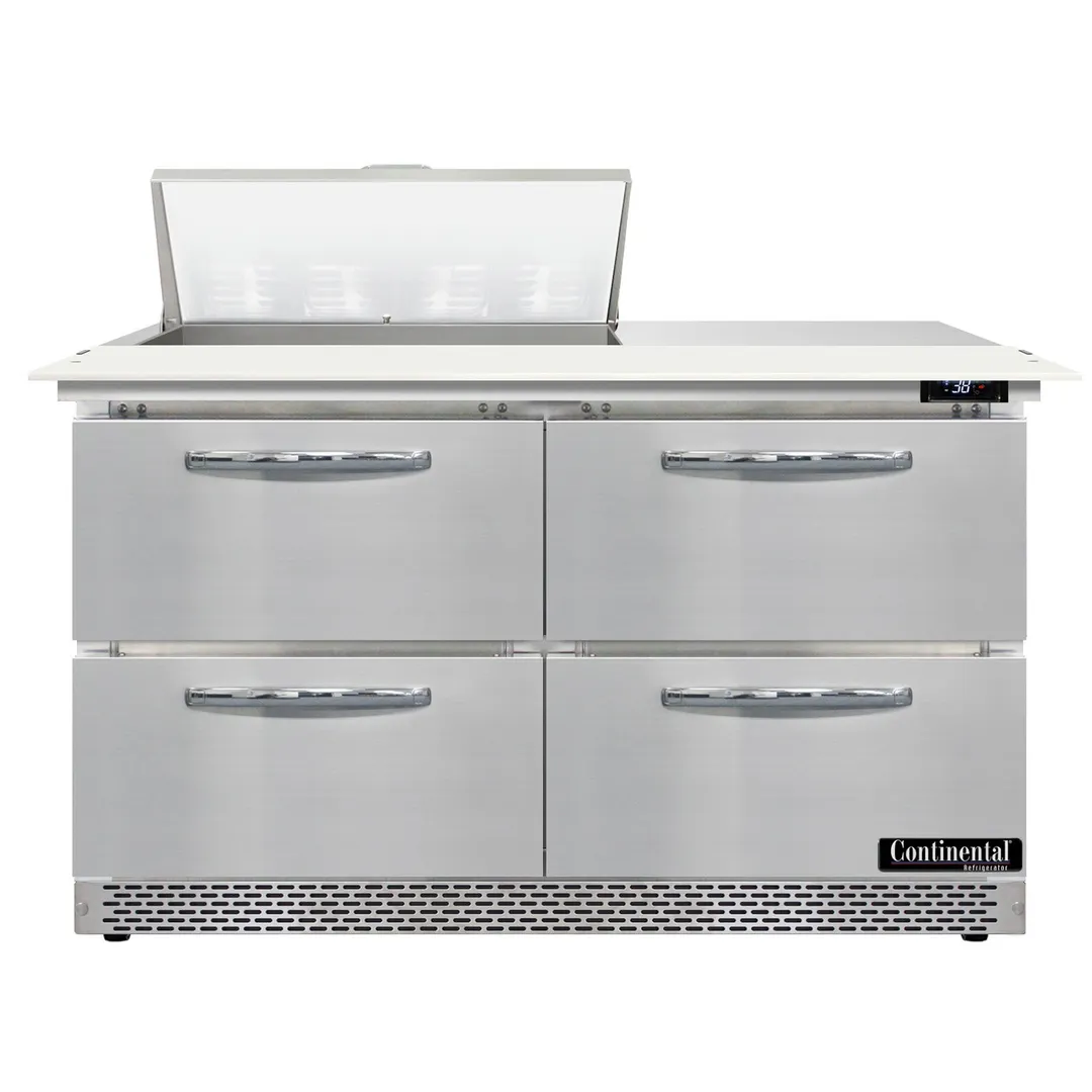 Continental Refrigerator D48N8C-FB-D 48" Two Section Sandwich / Salad Prep Table w/ 4 Drawers, 8 Pans