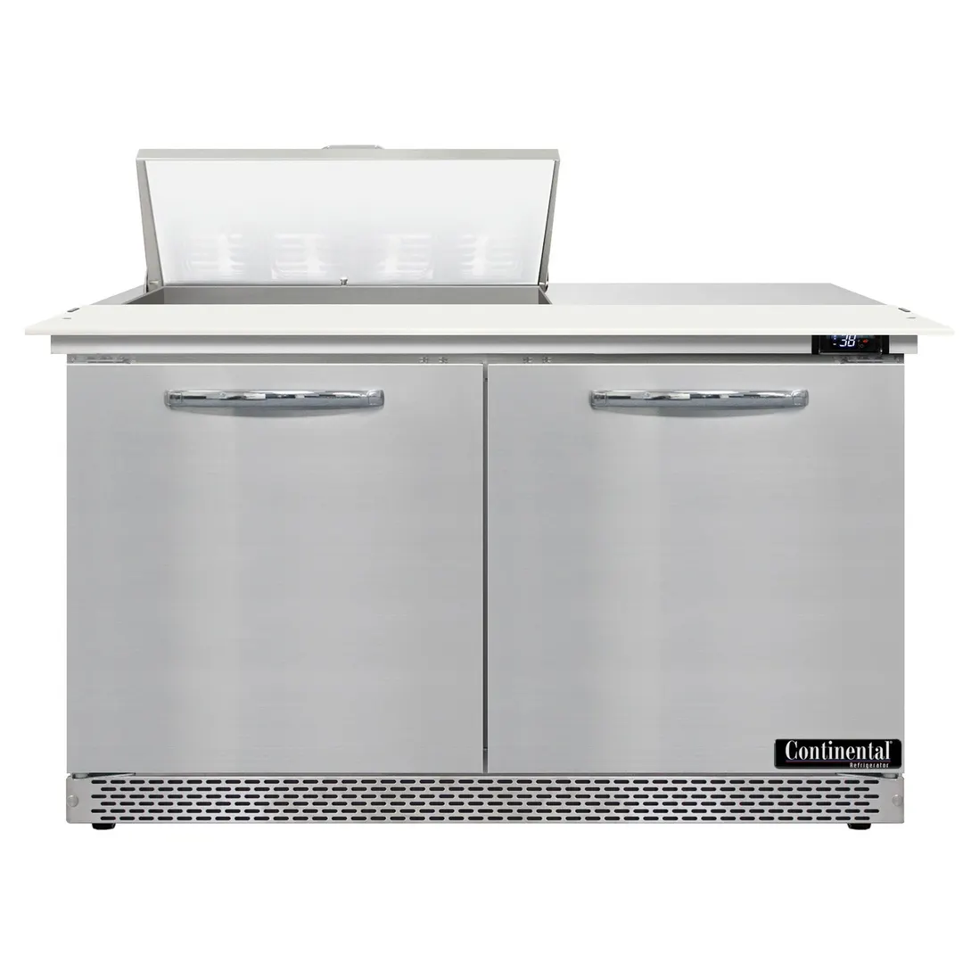 Continental Refrigerator D48N8C-FB 48" Two Section Sandwich / Salad Prep Table w/ 2 Doors, 8 Pans