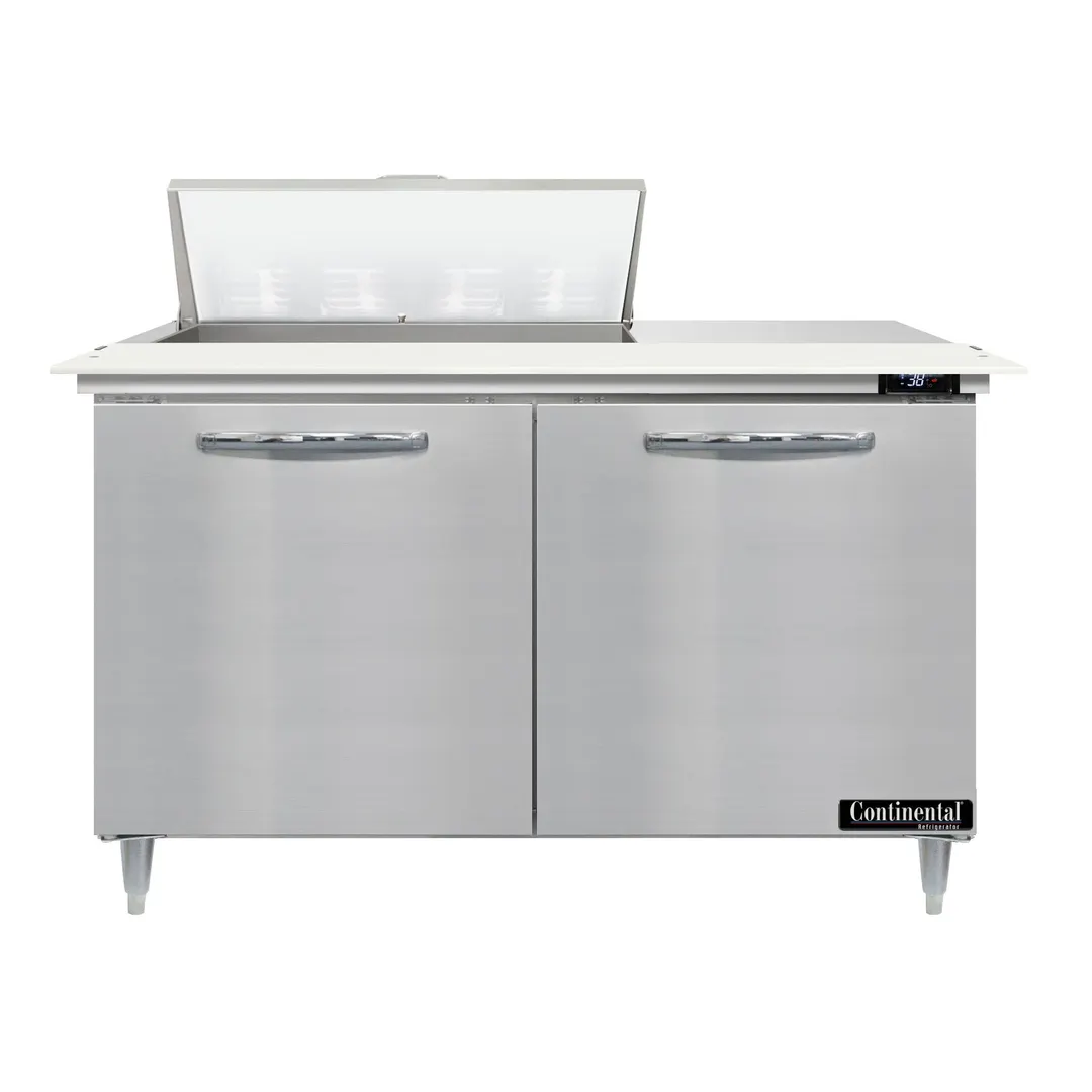 Continental Refrigerator D48N8C 48" Two Section Sandwich / Salad Prep Table w/ 2 Doors, 8 Pans