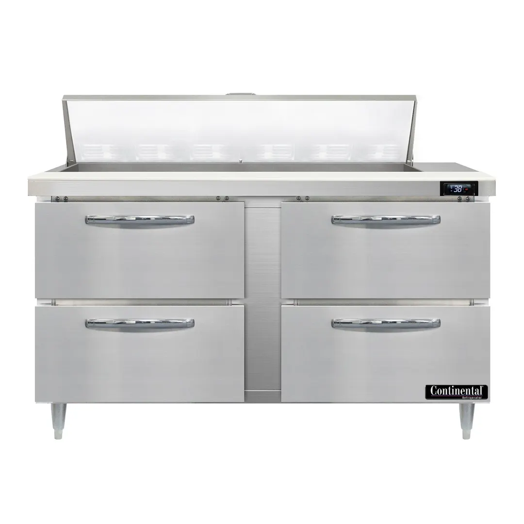 Continental Refrigerator D60N12-D 60" Two Section Sandwich / Salad Prep Table w/ 4 Drawers, 12 Pans