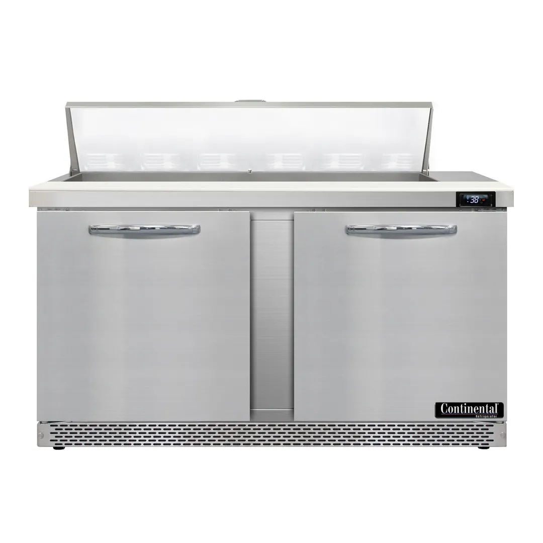 Continental Refrigerator D60N12-FB 60" Two Section Sandwich / Salad Prep Table w/ 2 Doors, 12 Pans
