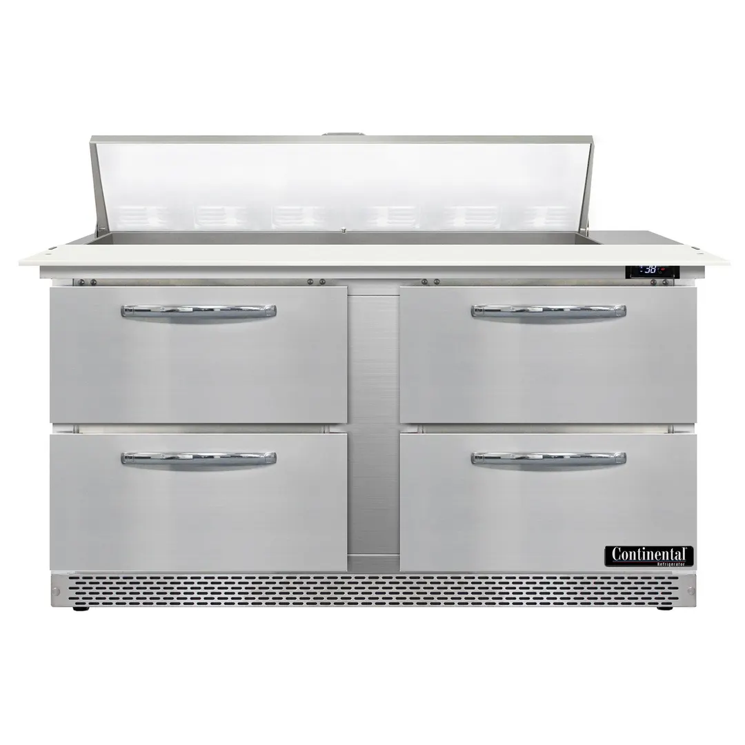 Continental Refrigerator D60N12C-FB-D 60" Sandwich / Salad Prep Table w/ 4 Drawers, 12 Pans