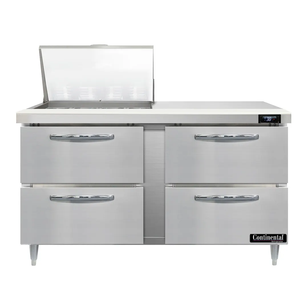 Continental Refrigerator D60N12M-D 60" Mega Top Sandwich Prep Table w/ 4 Drawers, 12 pans