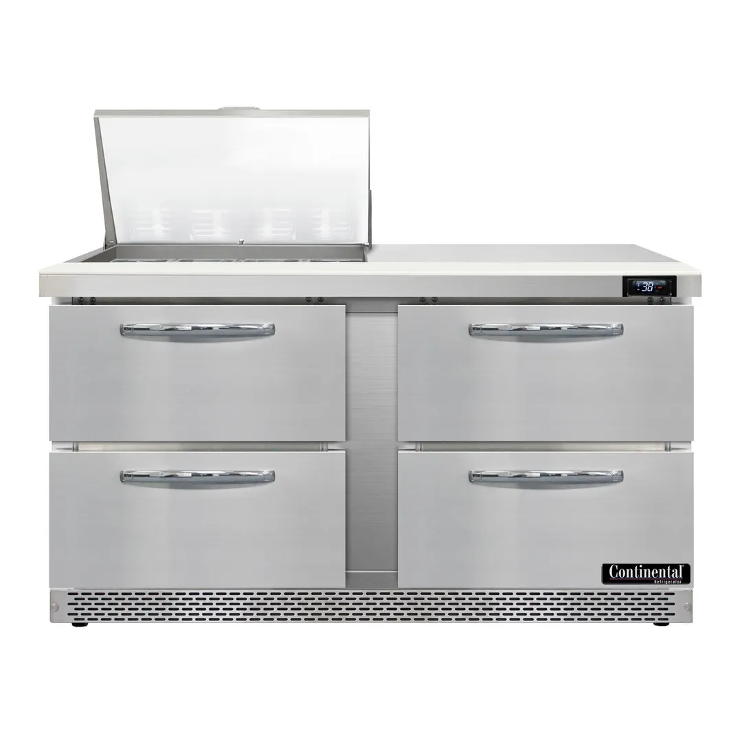 Continental Refrigerator D60N12M-FB-D 60" Mega Top Sandwich Prep Table w/ 4 Drawers, 12 pans