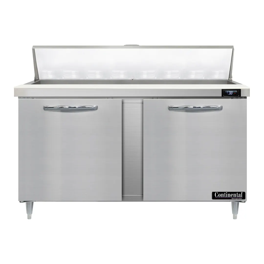 Continental Refrigerator D60N16 60" Two Section Sandwich / Salad Prep Table w/ 2 Doors, 16 Pans