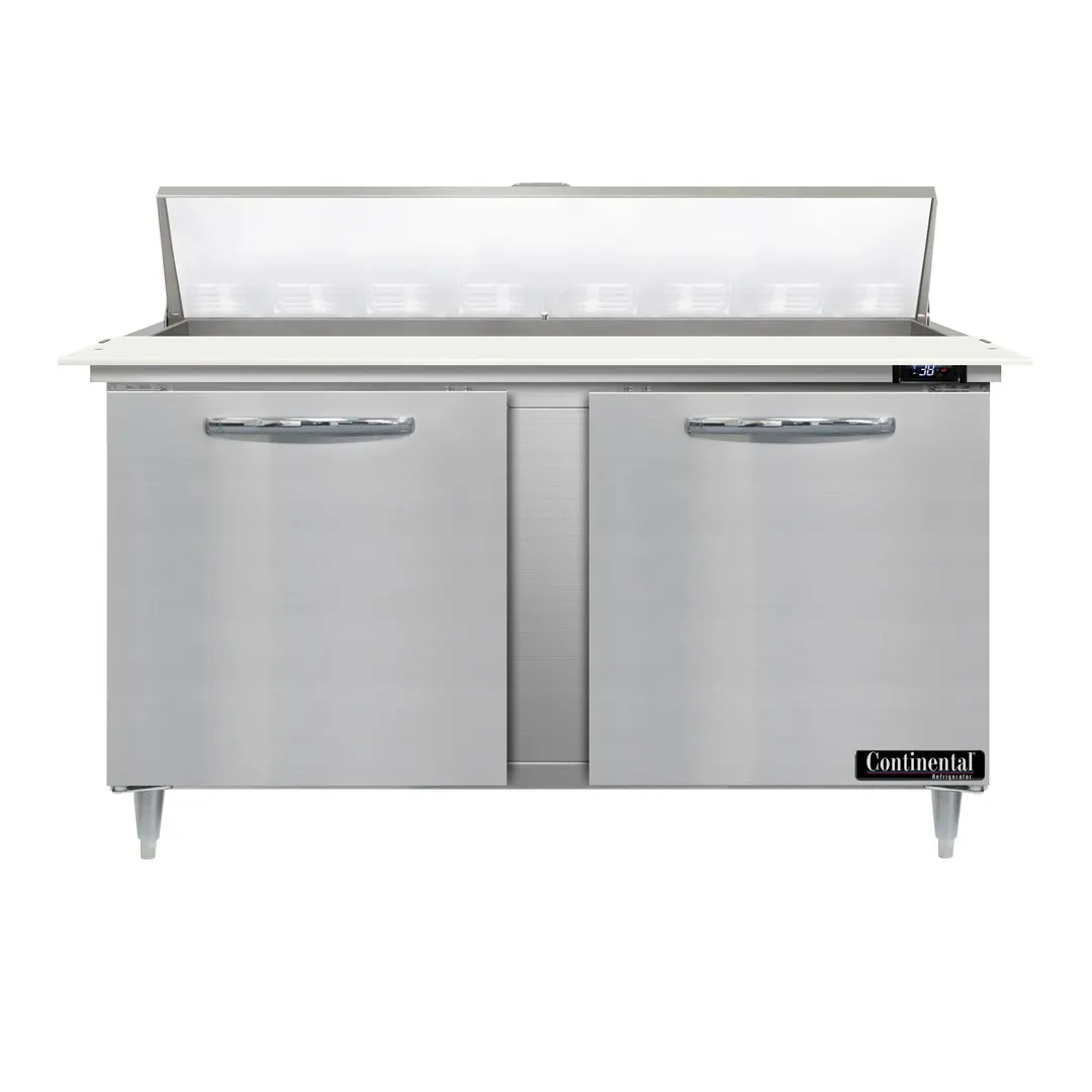 Continental Refrigerator D60N16C 60"Two Section Sandwich / Salad Prep Table w/ 2 Doors, 16 Pans