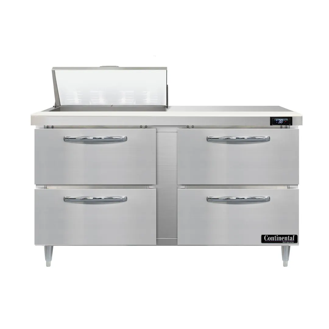 Continental Refrigerator D60N8-D 60" Two Section Sandwich / Salad Prep Table w/ 4 Drawers, 8 Pans