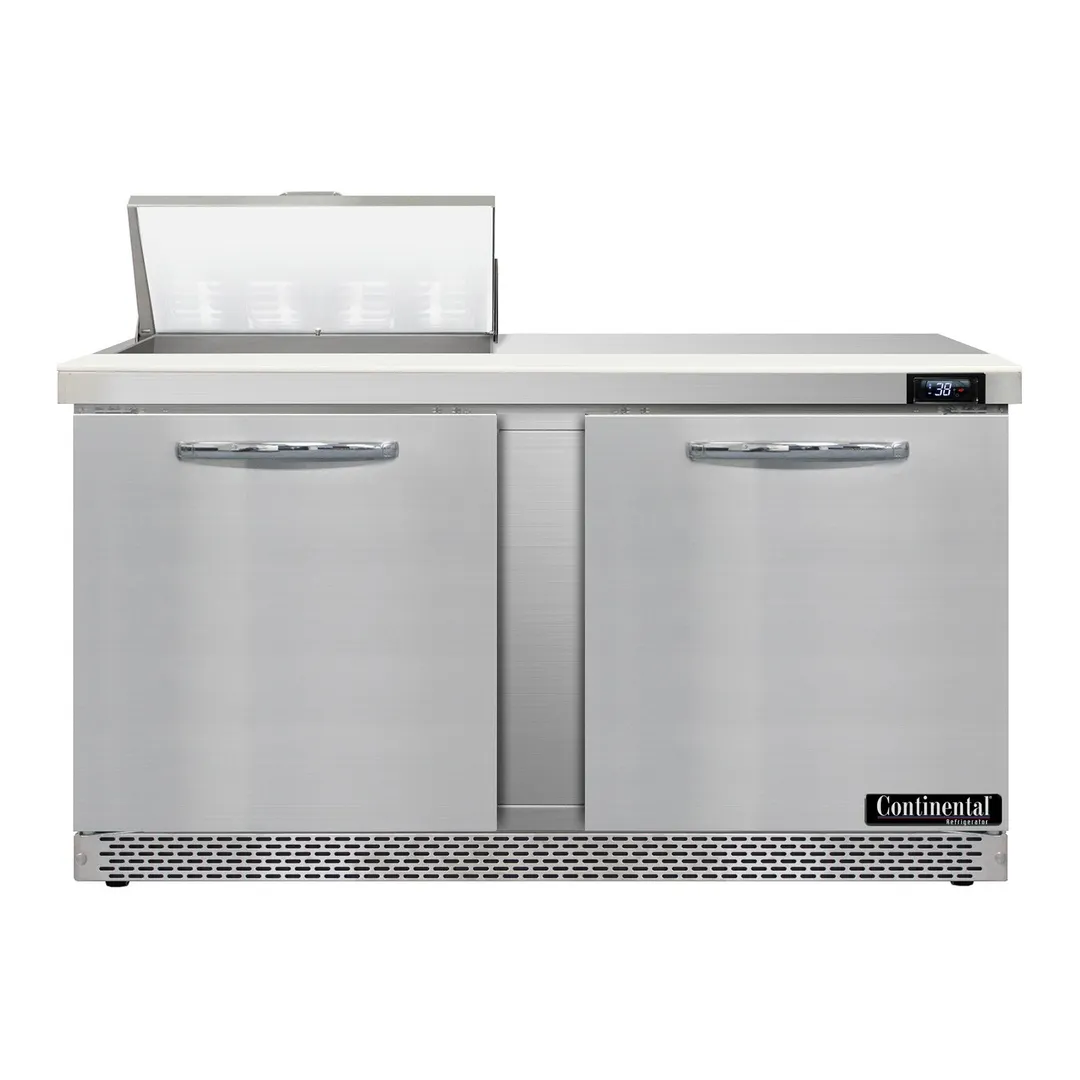 Continental Refrigerator D60N8-FB 60" Two Section Sandwich / Salad Prep Table w/ 2 Doors, 8 Pans