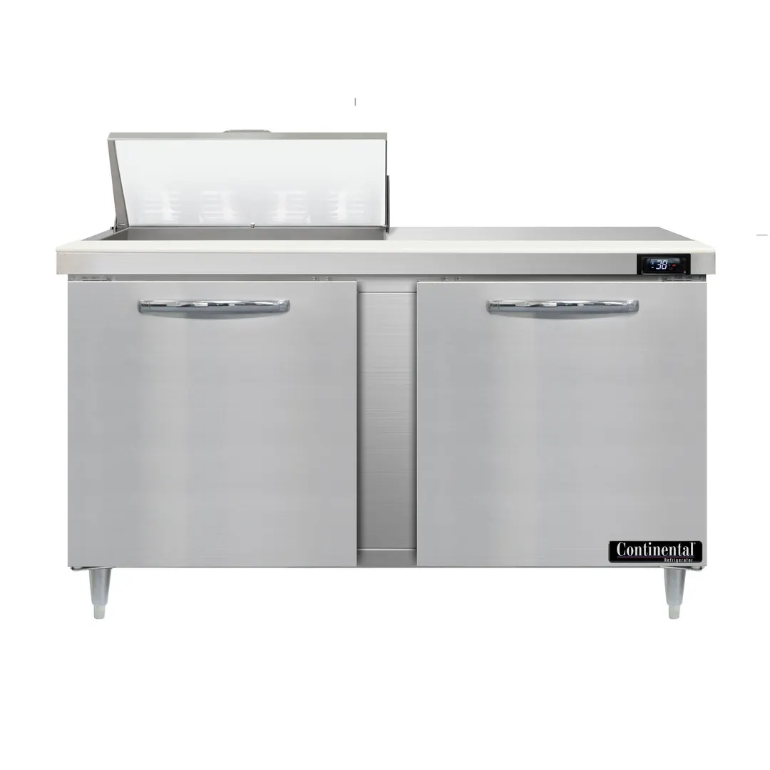 Continental Refrigerator D60N8 60" Two Section Sandwich / Salad Prep Table w/ 2 Doors, 8 Pans