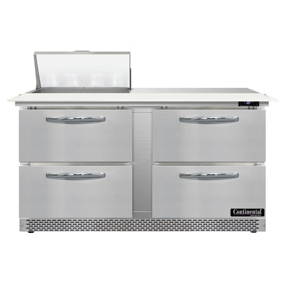 Continental Refrigerator D60N8C-FB-D 60" Sandwich / Salad Prep Table w/ 4 Drawers, 8 Pans