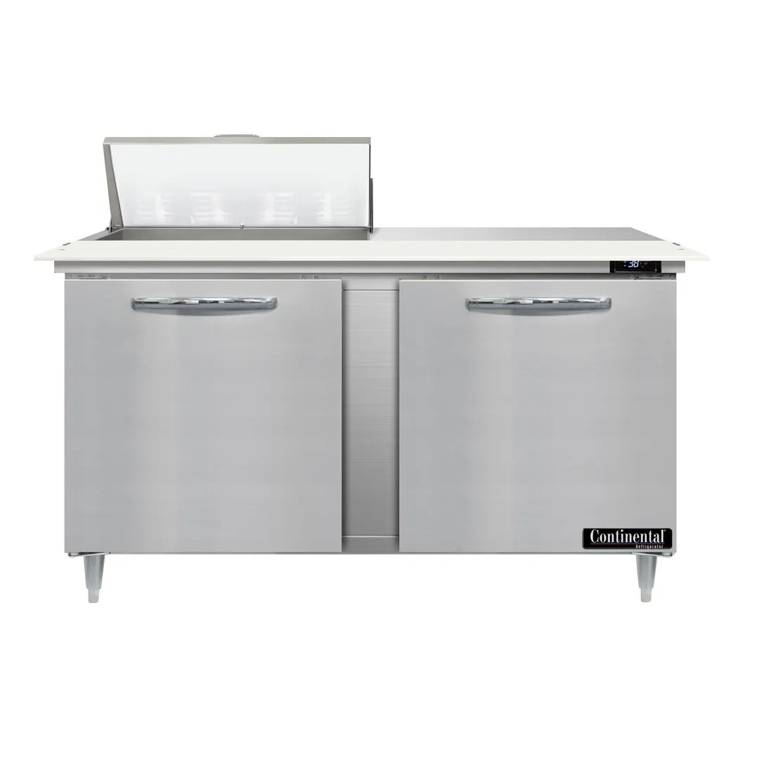 Continental Refrigerator D60N8C 60" Two Section Sandwich / Salad Prep Table w/ 2 Doors, 8 Pans