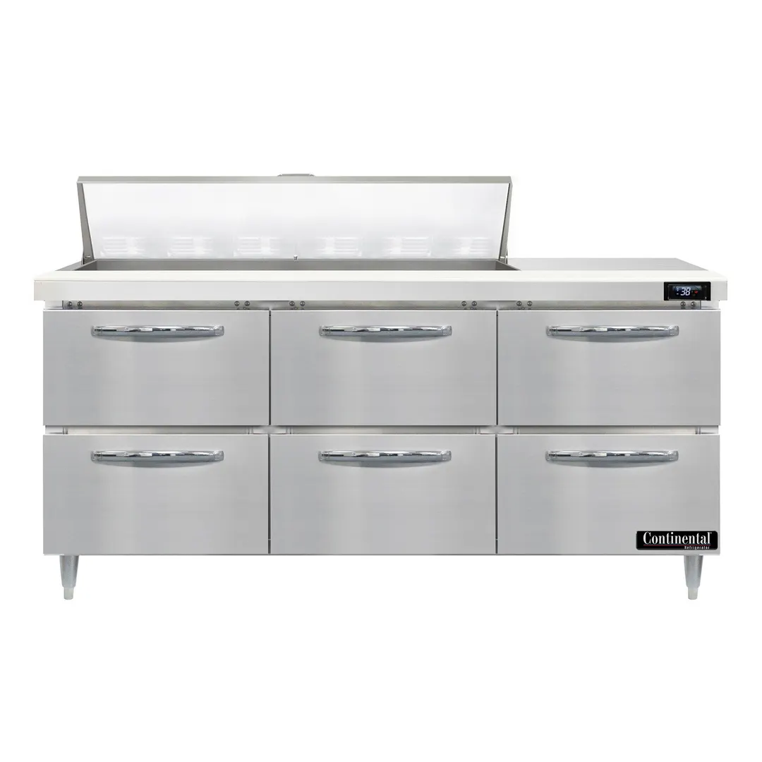 Continental Refrigerator D72N12-D 72" Sandwich / Salad Prep Table w/ 6 Drawers, 12 Pans