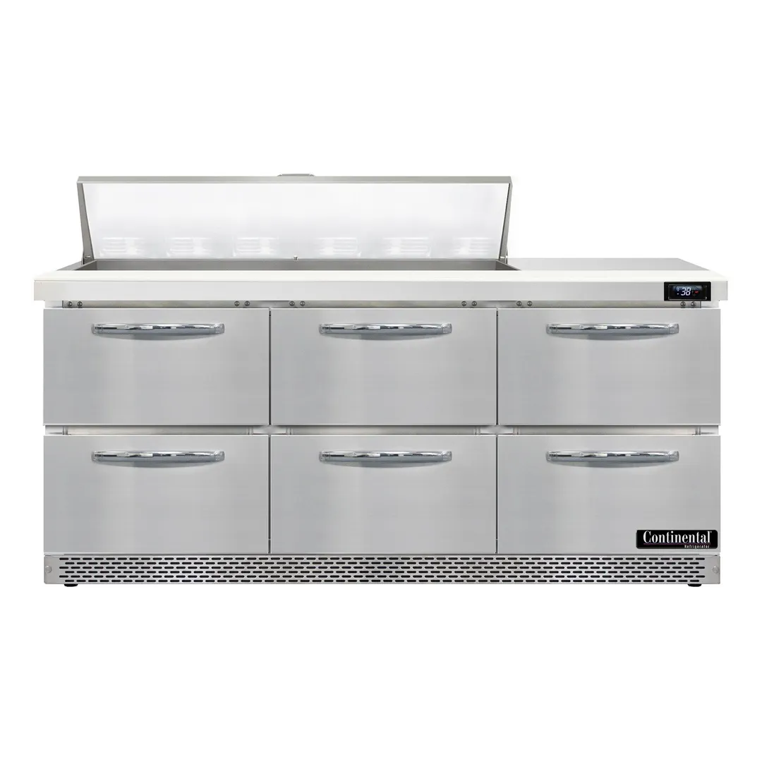 Continental Refrigerator D72N12-FB-D 72" Sandwich / Salad Prep Table w/ 6 Drawers, 12 Pans