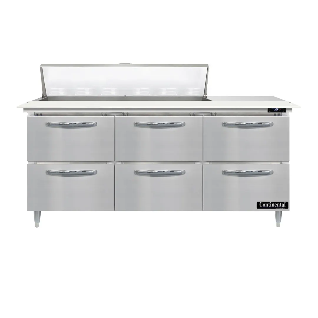 Continental Refrigerator D72N12C-D 72" Sandwich / Salad Prep Table w/ 6 Drawers, 12 Pans