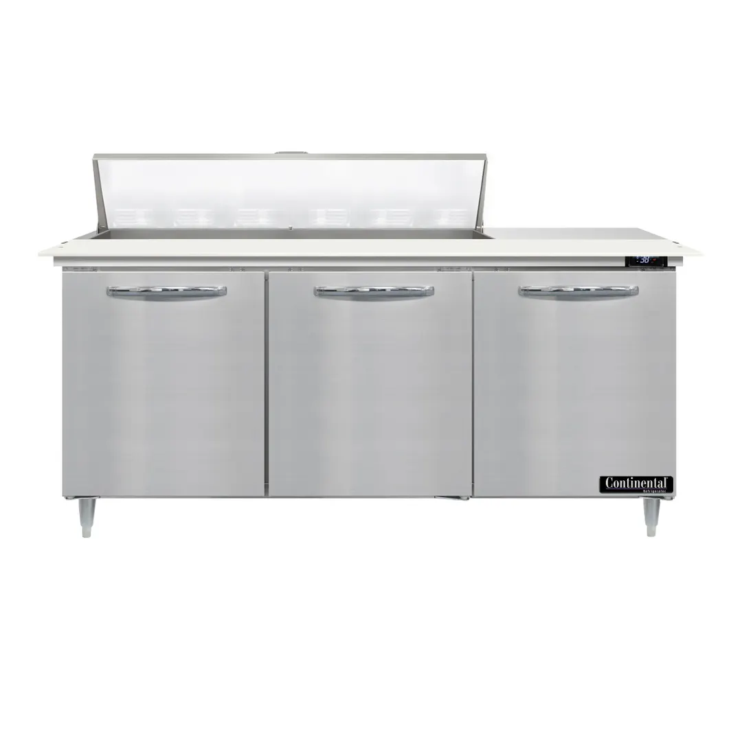 Continental Refrigerator D72N12C 72" Three Section Sandwich / Salad Prep Table w/ 3 Doors, 12 Pans