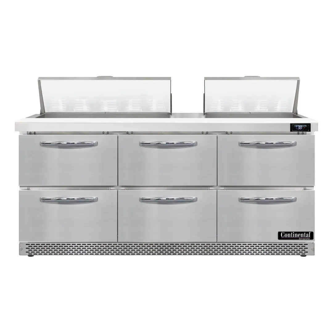 Continental Refrigerator D72N18-FB-D 72" Sandwich / Salad Prep Table w/ 6 Drawers, 18 Pans
