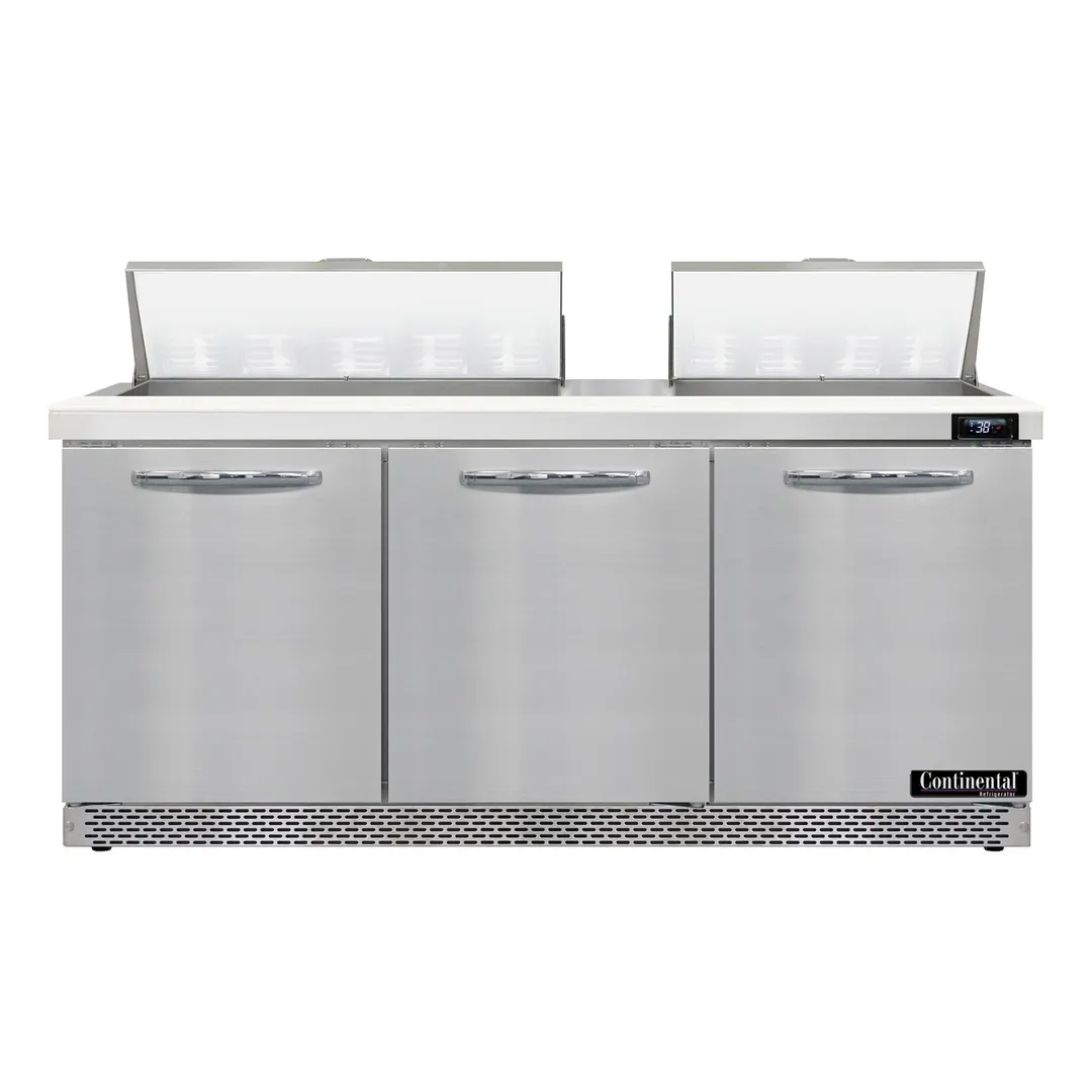 Continental Refrigerator D72N18-FB 72" Sandwich / Salad Prep Table w/ 3 Doors, 18 Pans