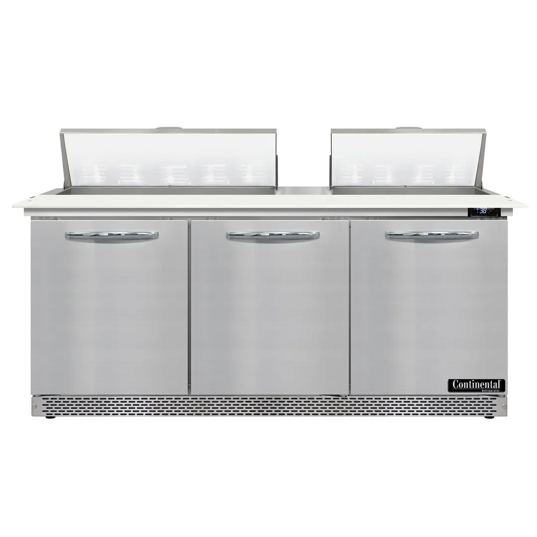 Continental Refrigerator D72N18C-FB 72" Sandwich / Salad Prep Table w/ 3 Doors, 18 Pans