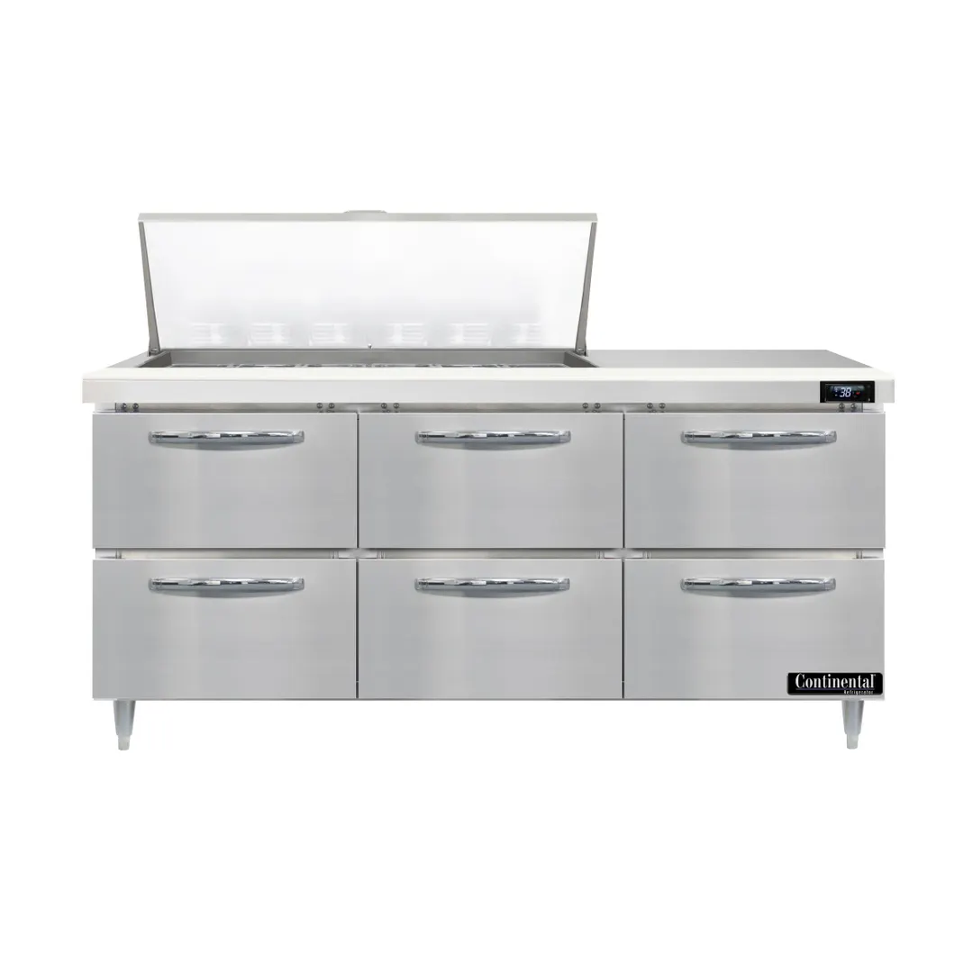 Continental Refrigerator D72N18M-D 72" Mega Top Sandwich Prep Table w/ 6 Drawers, 18 pans