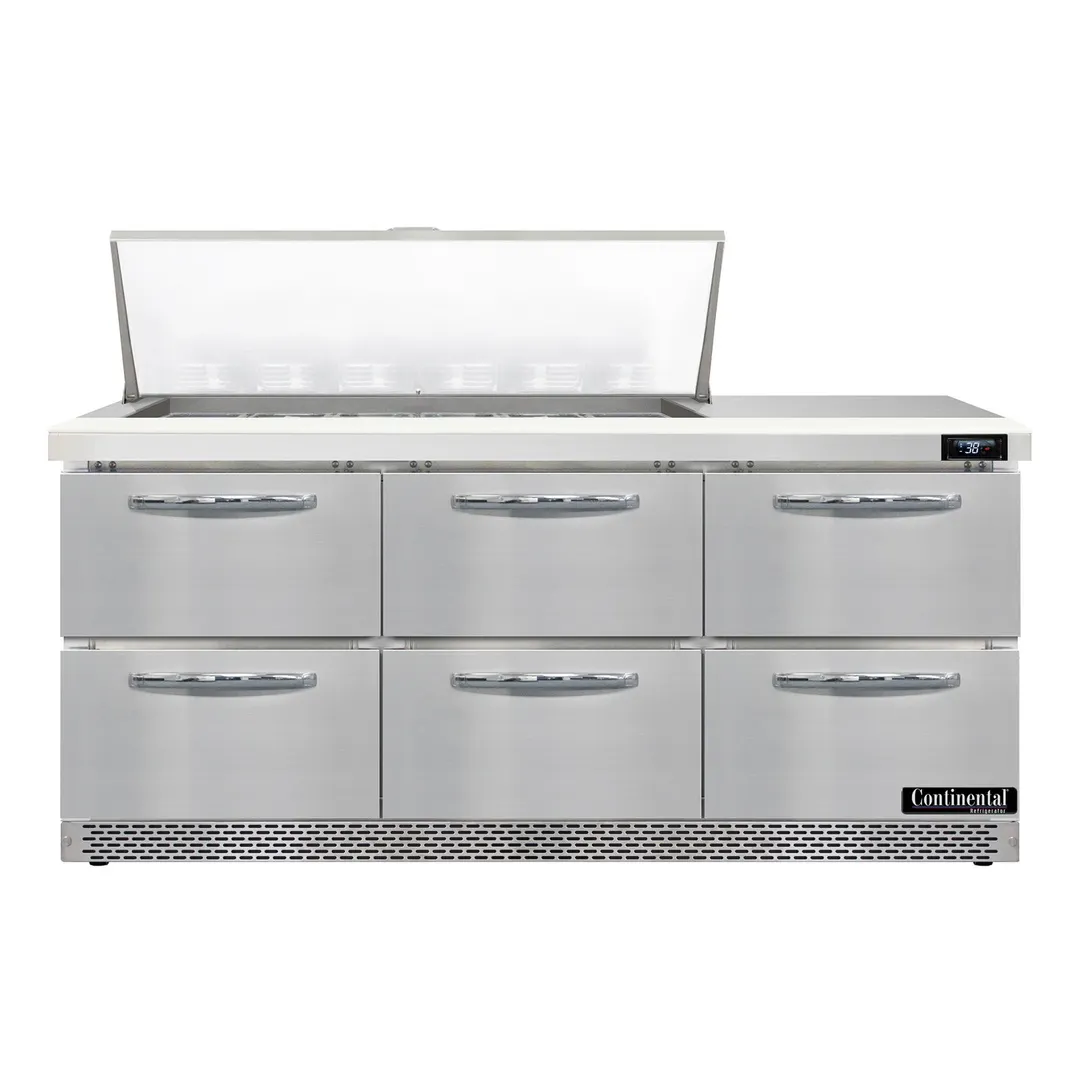 Continental Refrigerator D72N18M-FB-D 72" Mega Top Sandwich Prep Table w/ 6 Drawers, 18 pans