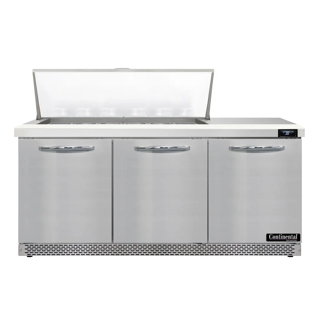 Continental Refrigerator D72N18M-FB 72" Mega Top Sandwich Prep Table w/ 3 Doors, 18 pans