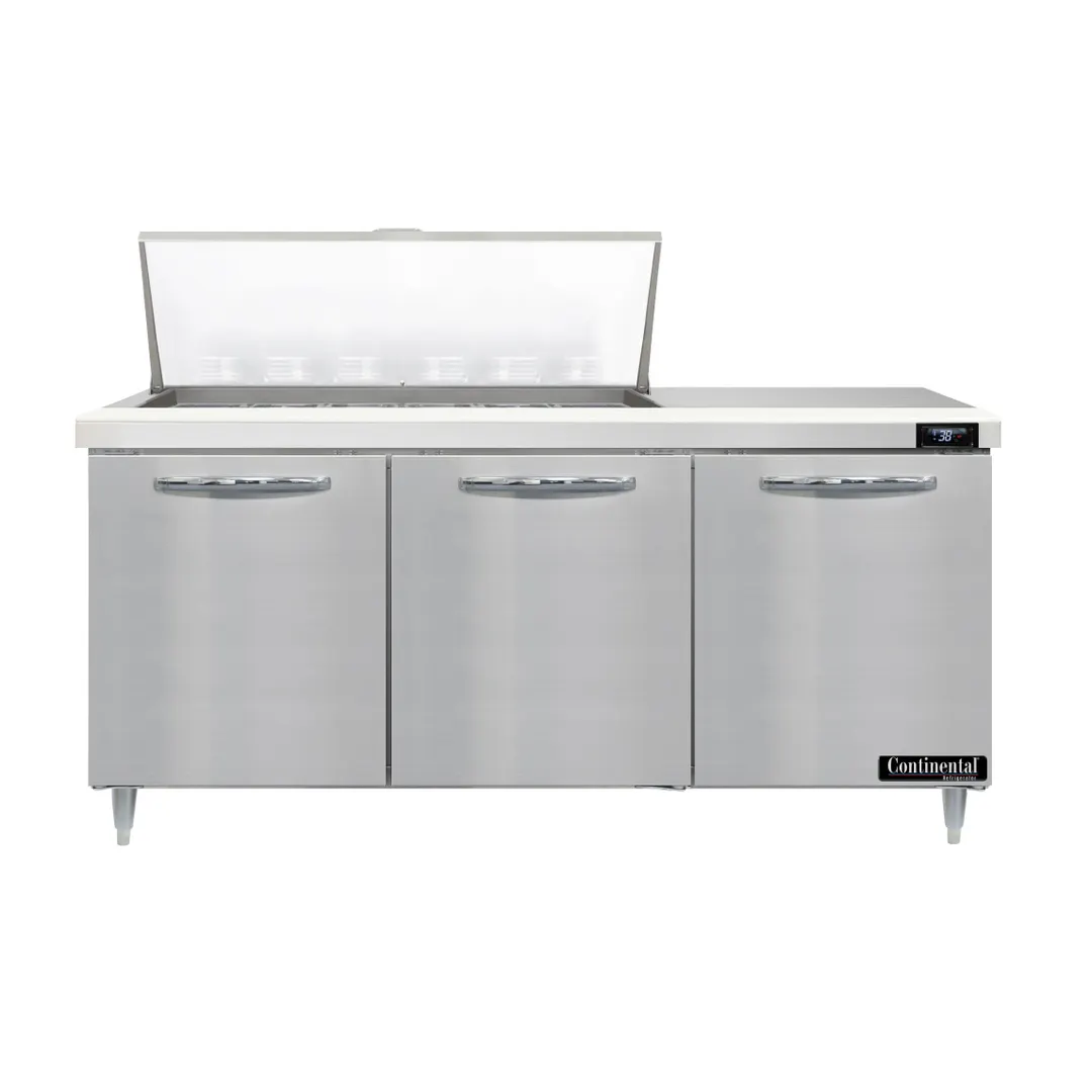 Continental Refrigerator D72N18M 72" Mega Top Sandwich Prep Table w/ 3 Doors, 18 pans