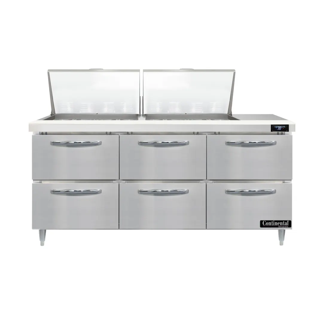 Continental Refrigerator D72N24M-D 72" Mega Top Sandwich Prep Table w/ 6 Drawers, 24 pans