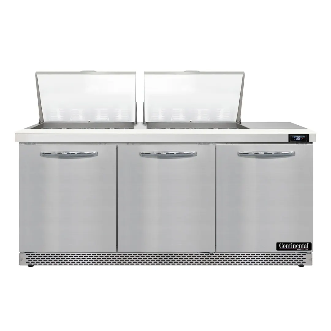 Continental Refrigerator D72N24M-FB 72" Mega Top Sandwich Prep Table w/ 3 Doors, 24 pans