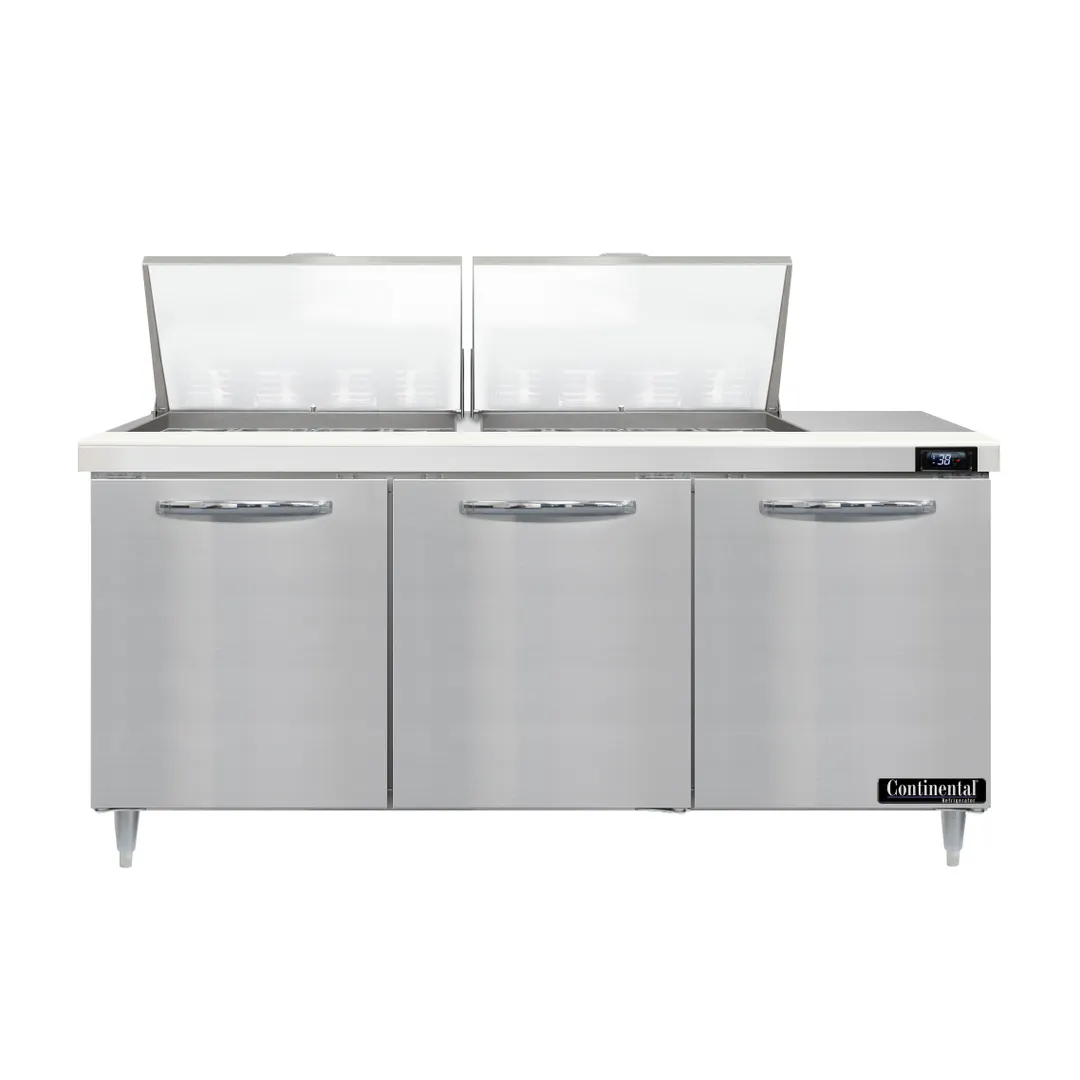 Continental Refrigerator D72N24M 72" Mega Top Sandwich Prep Table w/ 3 Doors, 24 pans