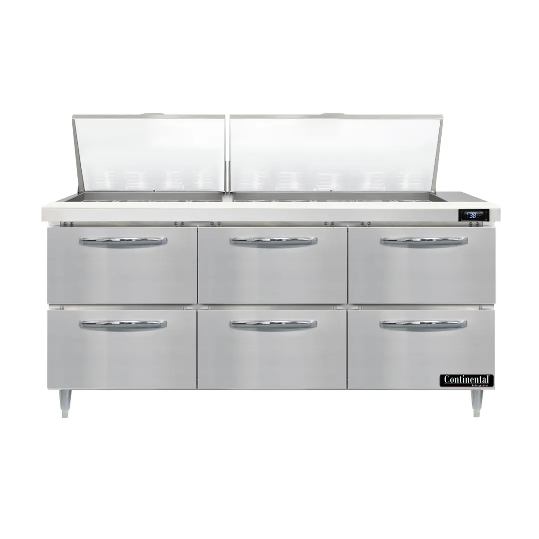 Continental Refrigerator D72N27M-D 72" Mega Top Sandwich Prep Table w/ 6 Drawers, 27 pans