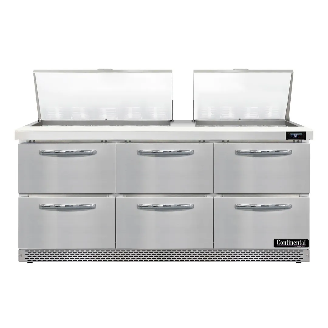 Continental Refrigerator D72N27M-FB-D 72" Mega Top Sandwich Prep Table w/ 3 Doors, 27 pans